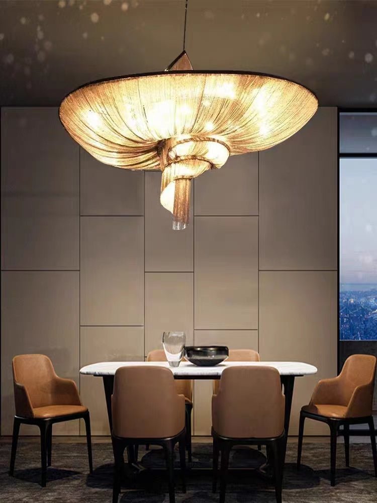 Oversized Art Fashion Spiral Tassel Aluminum Chain Chandelier for Living Room/Foyer - Black NickelD23.6"*H17.7"Warm Light - Manorlights