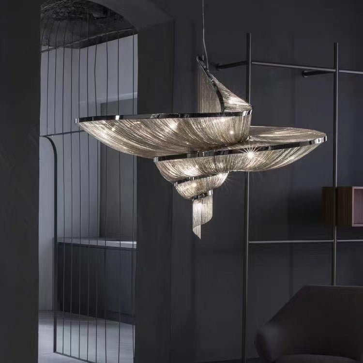 Oversized Art Fashion Spiral Tassel Aluminum Chain Chandelier for Living Room/Foyer - Black NickelD23.6"*H17.7"Warm Light - Manorlights