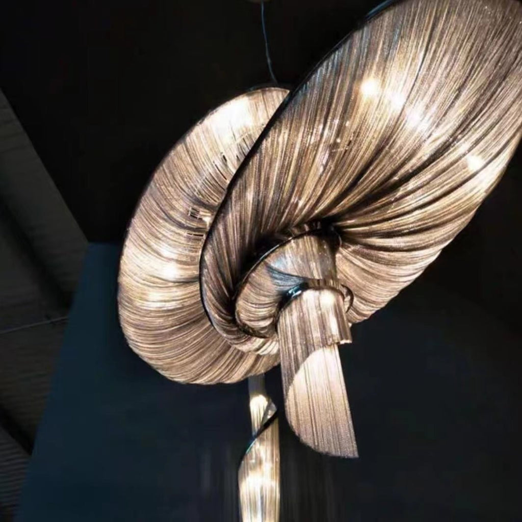 Oversized Art Fashion Spiral Tassel Aluminum Chain Chandelier for Living Room/Foyer - Black NickelD23.6"*H17.7"Warm Light - Manorlights