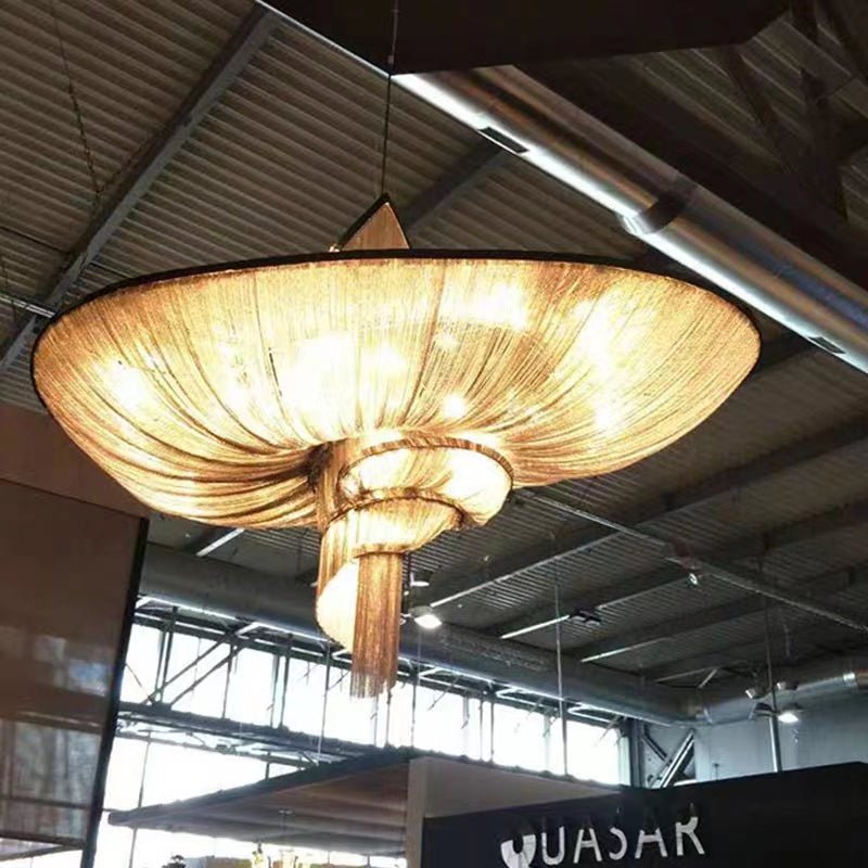 Oversized Art Fashion Spiral Tassel Aluminum Chain Chandelier for Living Room/Foyer - Black NickelD23.6"*H17.7"Warm Light - Manorlights