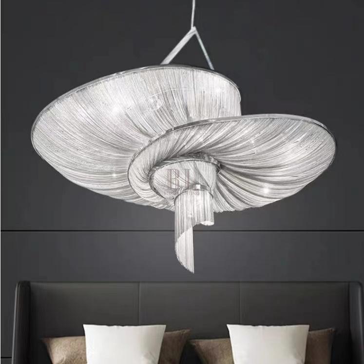Oversized Art Fashion Spiral Tassel Aluminum Chain Chandelier for Living Room/Foyer - Black NickelD23.6"*H17.7"Warm Light - Manorlights