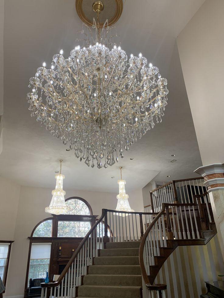 Oversized European Chrome Classic Candle Branch Crystal Chandelier for 2 - Story/Duplex Buildings - D39.4"*H47.3"Warm LightManorlights