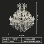 Oversized European Chrome Classic Candle Branch Crystal Chandelier for 2 - Story/Duplex Buildings - D39.4"*H47.3"Warm LightManorlights
