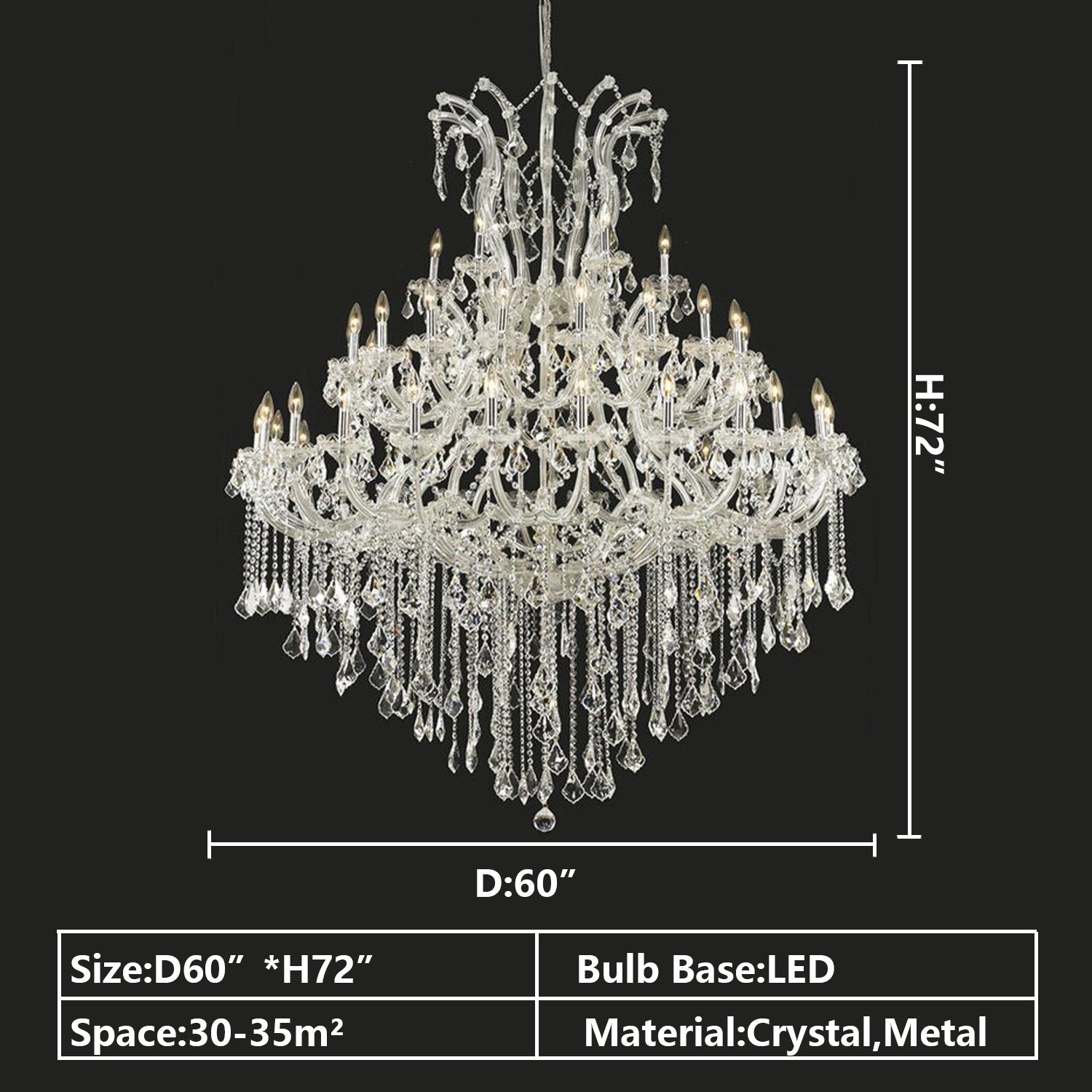 Oversized European Chrome Classic Candle Branch Crystal Chandelier for 2 - Story/Duplex Buildings - D39.4"*H47.3"Warm LightManorlights
