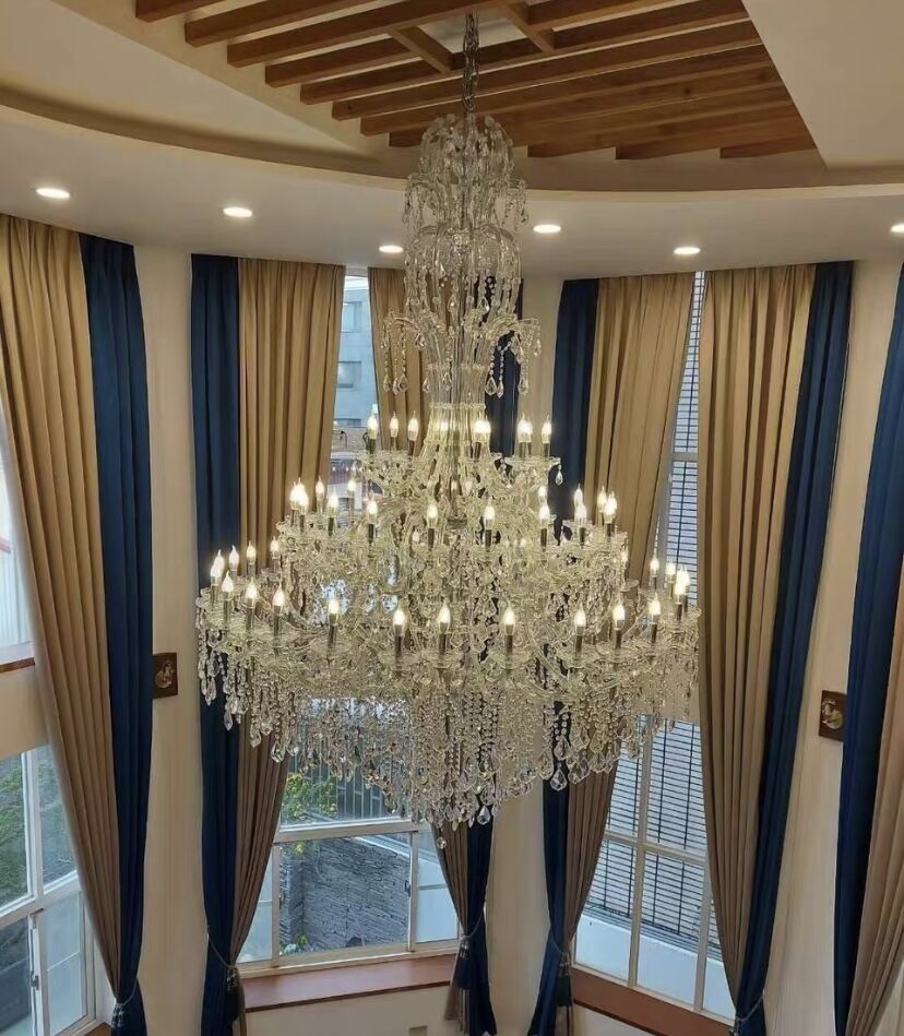 Oversized Luxury Traditional Gold/Chrome Candle Branch Crystal Chandelier for 2 - story/Duplex Buildings - D59.1"*H92.3"ChromeWarm LightManorlights