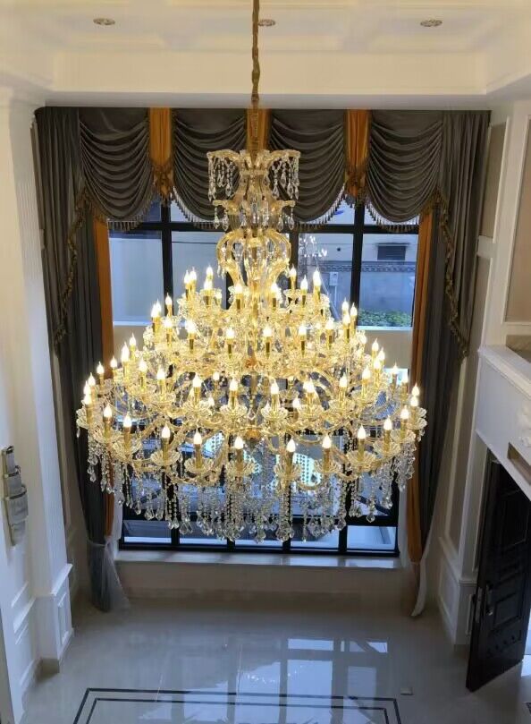 Oversized Luxury Traditional Gold/Chrome Candle Branch Crystal Chandelier for 2 - story/Duplex Buildings - D59.1"*H92.3"ChromeWarm LightManorlights