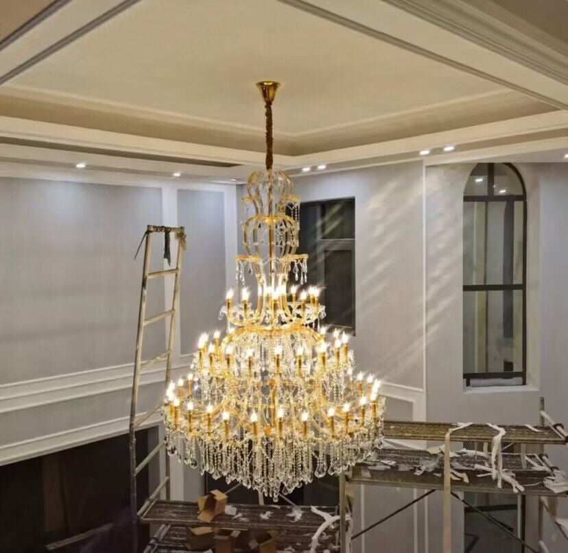 Oversized Luxury Traditional Gold/Chrome Candle Branch Crystal Chandelier for 2 - story/Duplex Buildings - D59.1"*H92.3"ChromeWarm LightManorlights