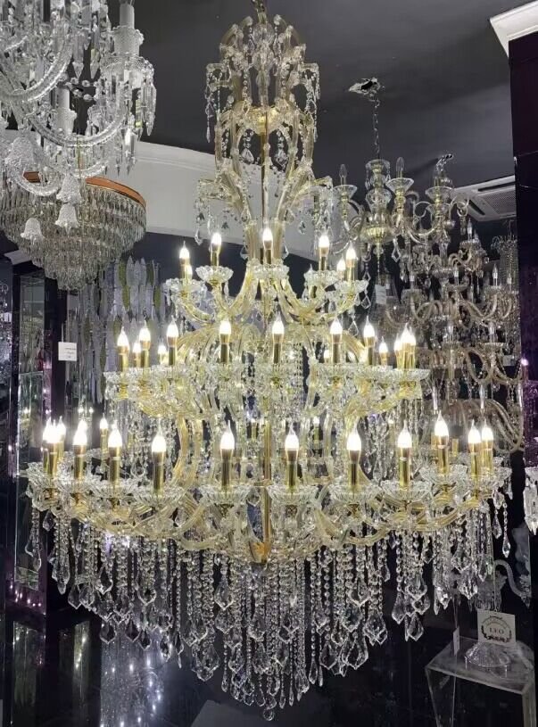 Oversized Luxury Traditional Gold/Chrome Candle Branch Crystal Chandelier for 2 - story/Duplex Buildings - D59.1"*H92.3"ChromeWarm LightManorlights