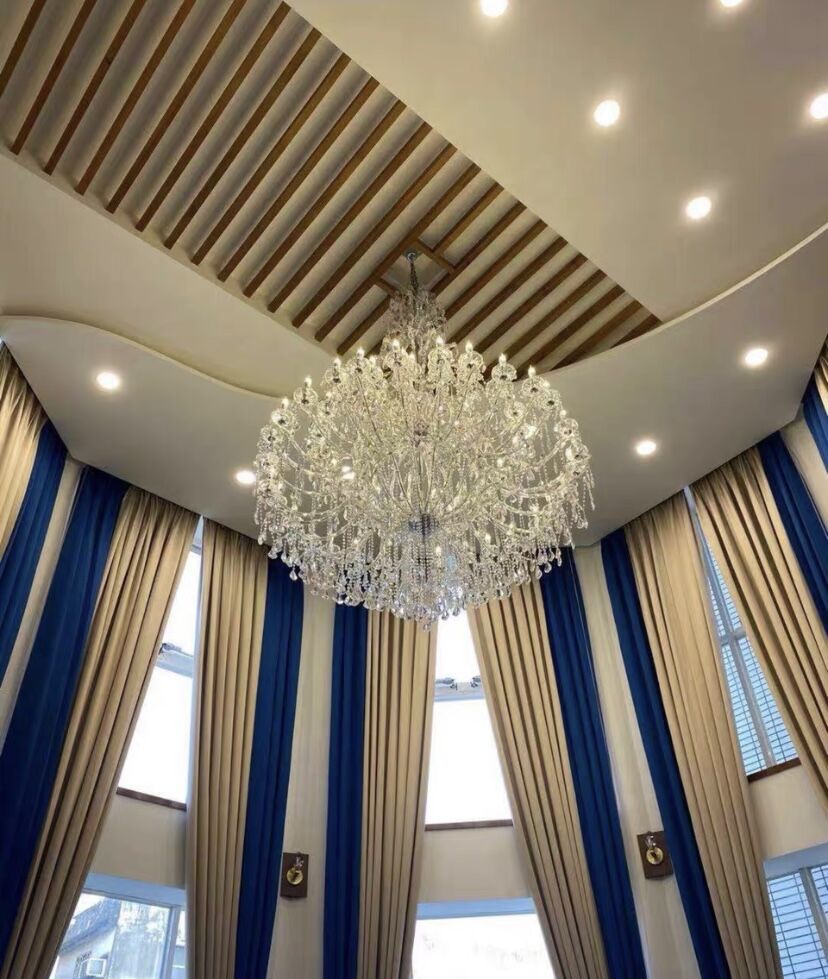 Oversized Luxury Traditional Gold/Chrome Candle Branch Crystal Chandelier for 2 - story/Duplex Buildings - D59.1"*H92.3"ChromeWarm LightManorlights