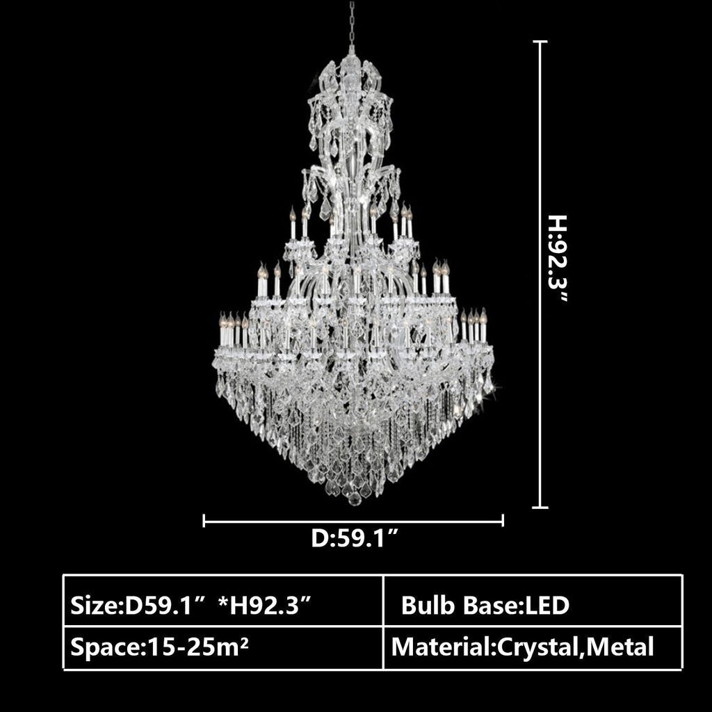 Oversized Luxury Traditional Gold/Chrome Candle Branch Crystal Chandelier for 2 - story/Duplex Buildings - D59.1"*H92.3"ChromeWarm LightManorlights