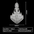 Oversized Luxury Traditional Gold/Chrome Candle Branch Crystal Chandelier for 2 - story/Duplex Buildings - D59.1"*H92.3"ChromeWarm LightManorlights