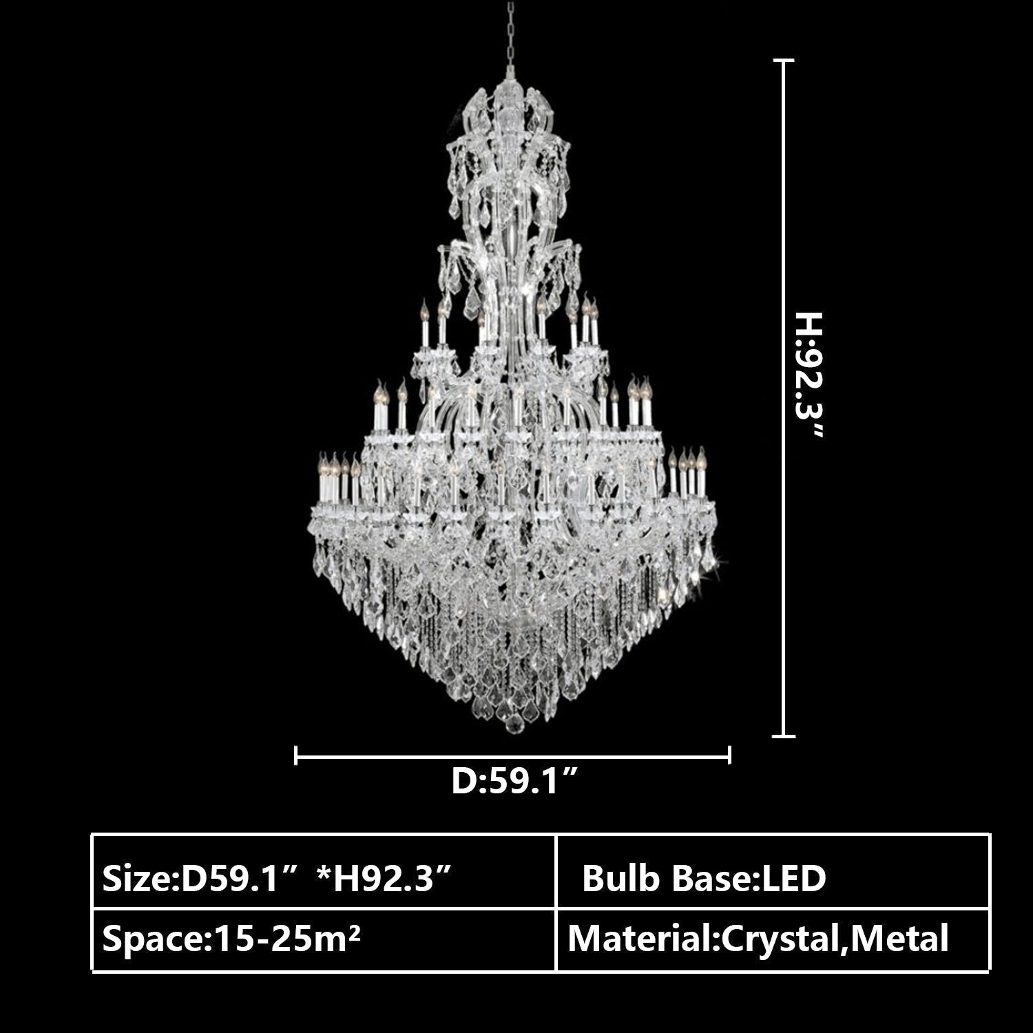 Oversized Luxury Traditional Gold/Chrome Candle Branch Crystal Chandelier for 2 - story/Duplex Buildings - D59.1"*H92.3"ChromeWarm LightManorlights