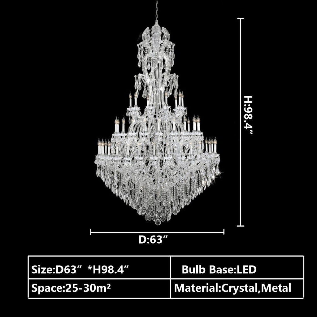 Oversized Luxury Traditional Gold/Chrome Candle Branch Crystal Chandelier for 2 - story/Duplex Buildings - D59.1"*H92.3"ChromeWarm LightManorlights