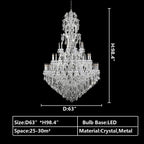 Oversized Luxury Traditional Gold/Chrome Candle Branch Crystal Chandelier for 2 - story/Duplex Buildings - D59.1"*H92.3"ChromeWarm LightManorlights