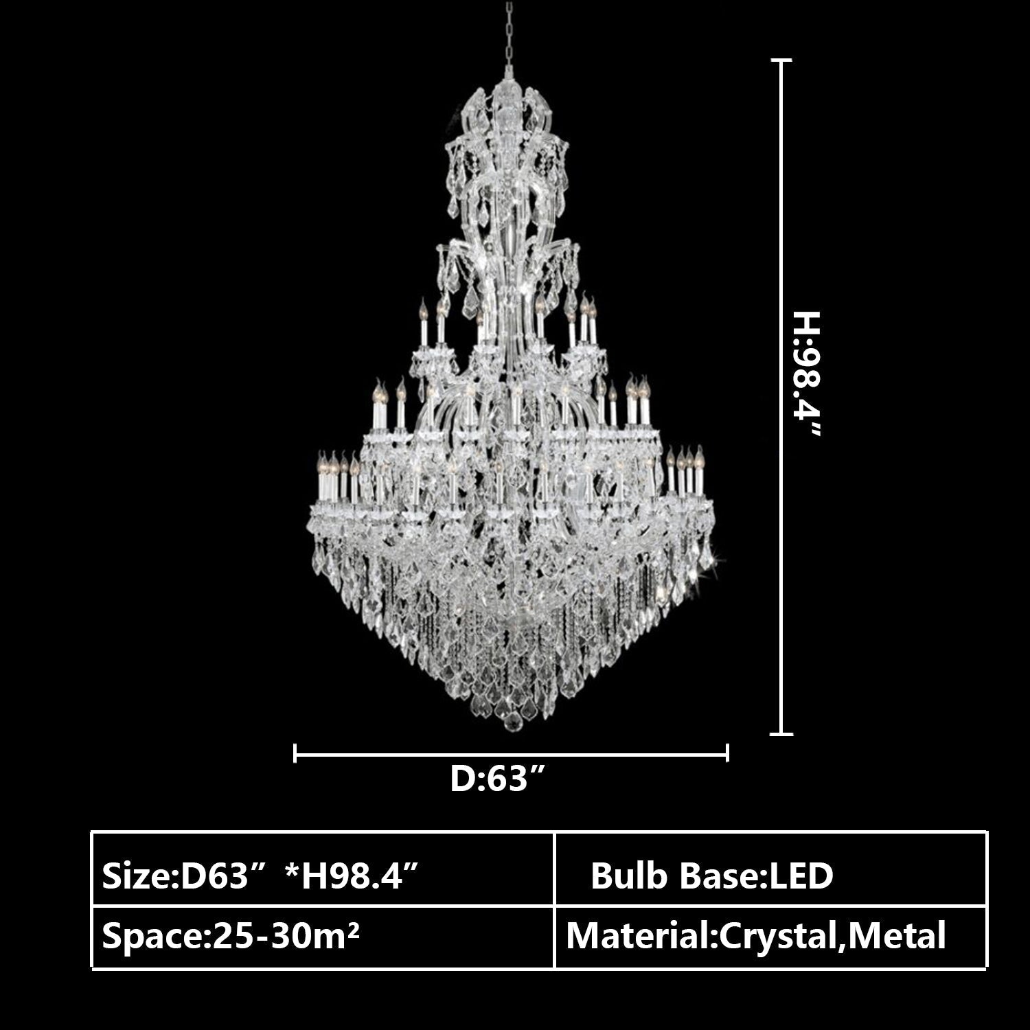 Oversized Luxury Traditional Gold/Chrome Candle Branch Crystal Chandelier for 2 - story/Duplex Buildings - D59.1"*H92.3"ChromeWarm LightManorlights