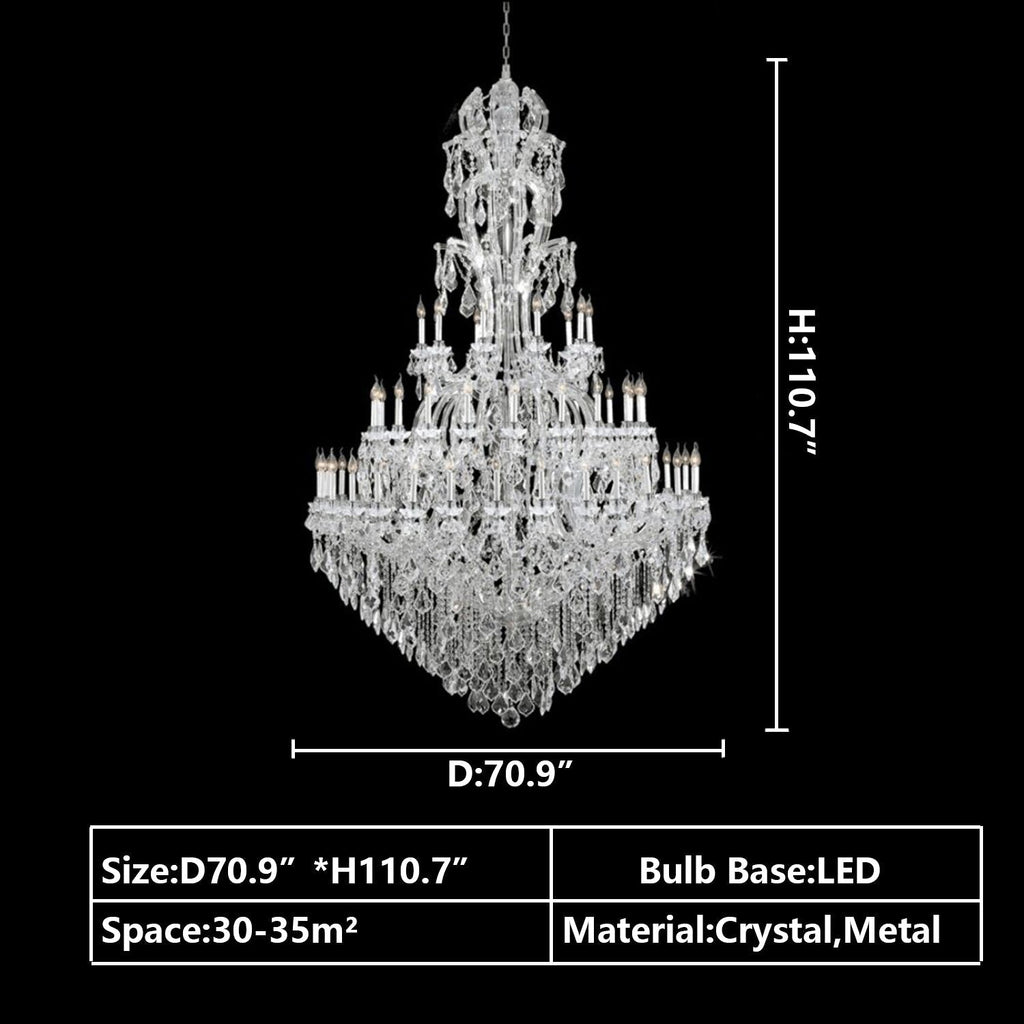 Oversized Luxury Traditional Gold/Chrome Candle Branch Crystal Chandelier for 2 - story/Duplex Buildings - D59.1"*H92.3"ChromeWarm LightManorlights