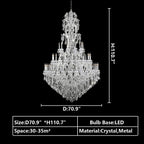 Oversized Luxury Traditional Gold/Chrome Candle Branch Crystal Chandelier for 2 - story/Duplex Buildings - D59.1"*H92.3"ChromeWarm LightManorlights