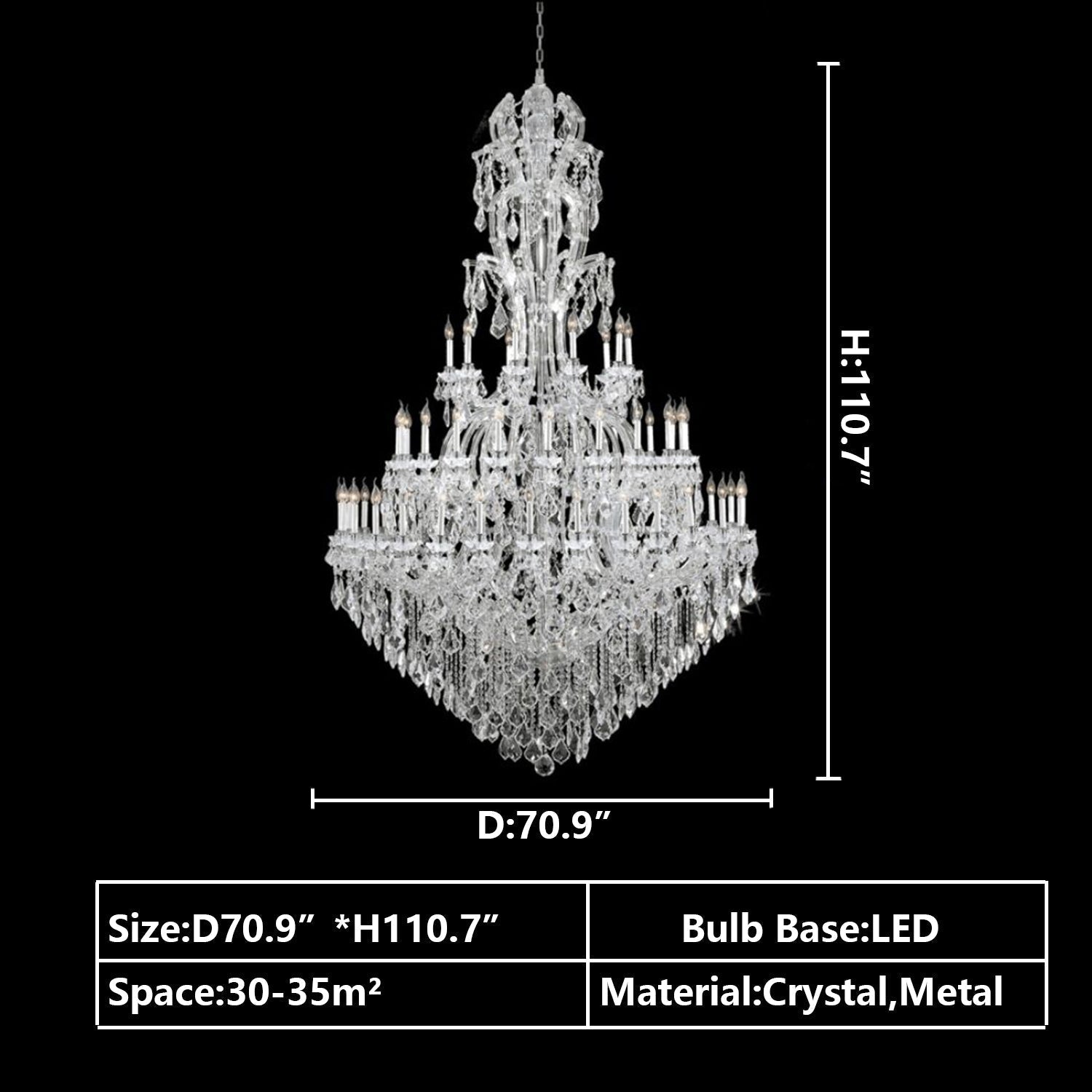 Oversized Luxury Traditional Gold/Chrome Candle Branch Crystal Chandelier for 2 - story/Duplex Buildings - D59.1"*H92.3"ChromeWarm LightManorlights