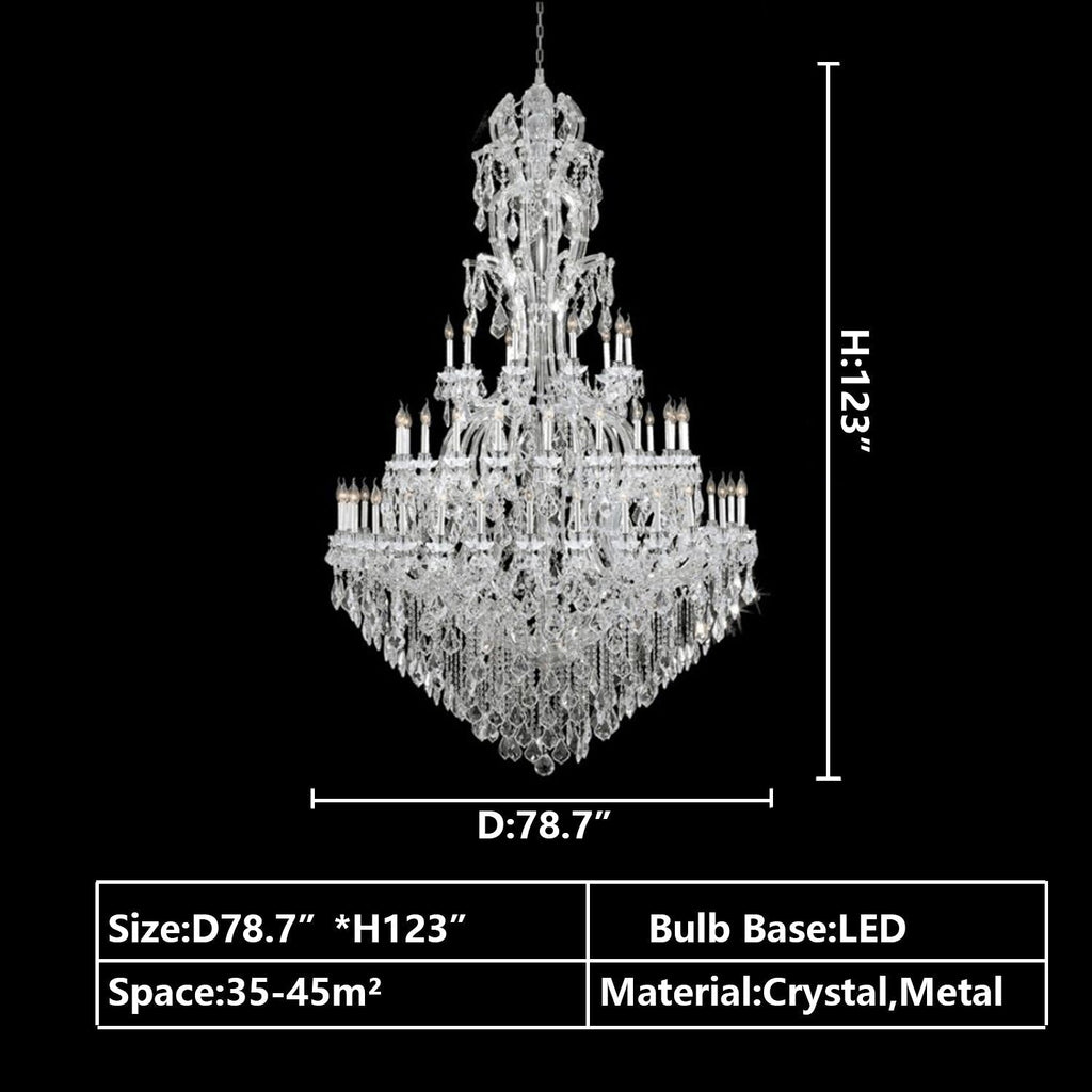 Oversized Luxury Traditional Gold/Chrome Candle Branch Crystal Chandelier for 2 - story/Duplex Buildings - D59.1"*H92.3"ChromeWarm LightManorlights