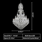 Oversized Luxury Traditional Gold/Chrome Candle Branch Crystal Chandelier for 2 - story/Duplex Buildings - D59.1"*H92.3"ChromeWarm LightManorlights