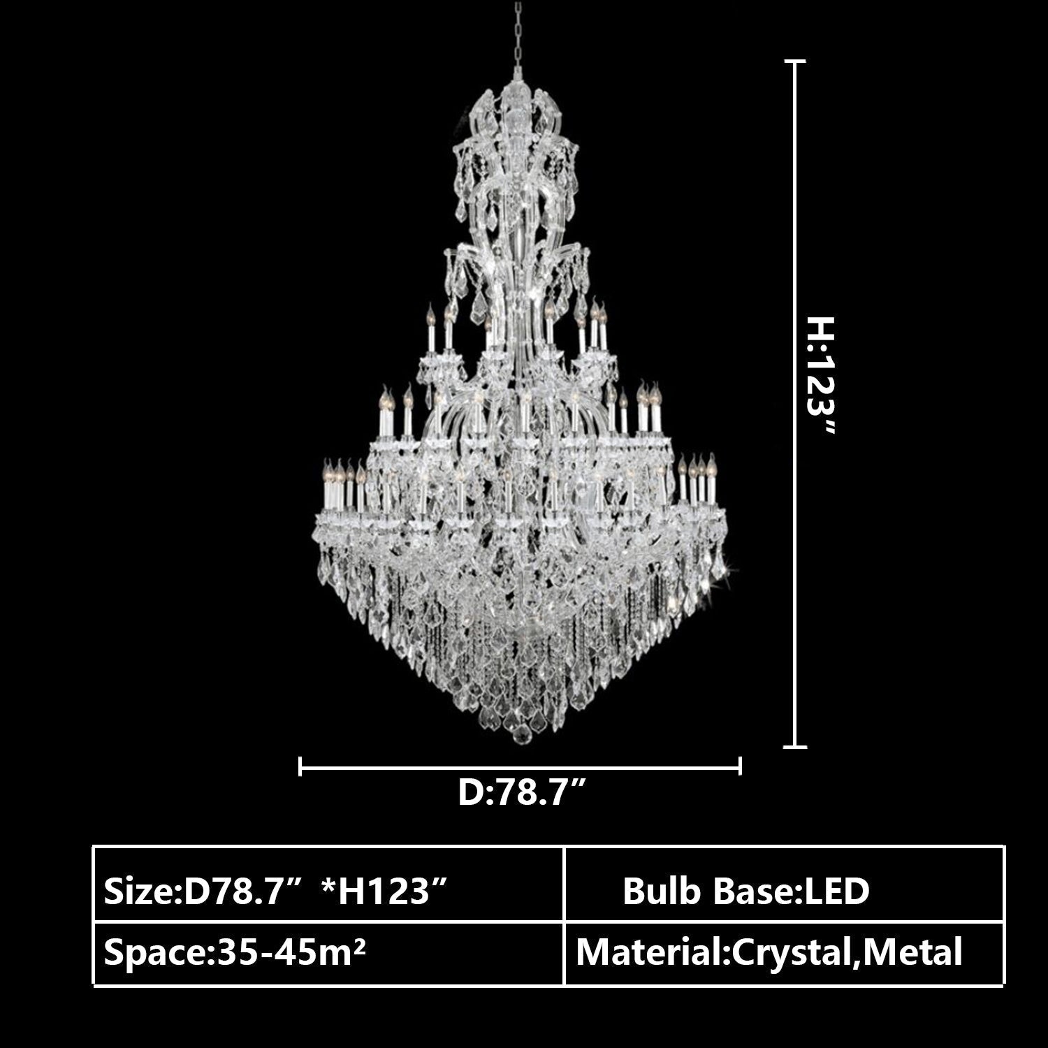 Oversized Luxury Traditional Gold/Chrome Candle Branch Crystal Chandelier for 2 - story/Duplex Buildings - D59.1"*H92.3"ChromeWarm LightManorlights