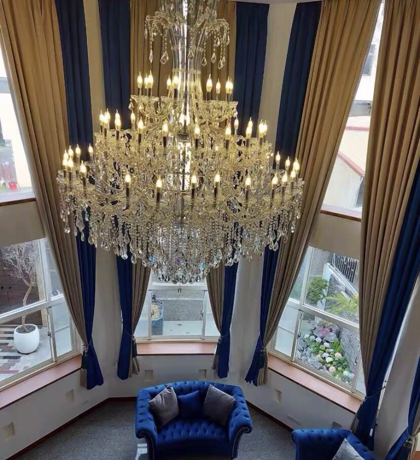Oversized Luxury Traditional Gold/Chrome Candle Branch Crystal Chandelier for 2 - story/Duplex Buildings - D59.1"*H92.3"GoldWarm LightManorlights