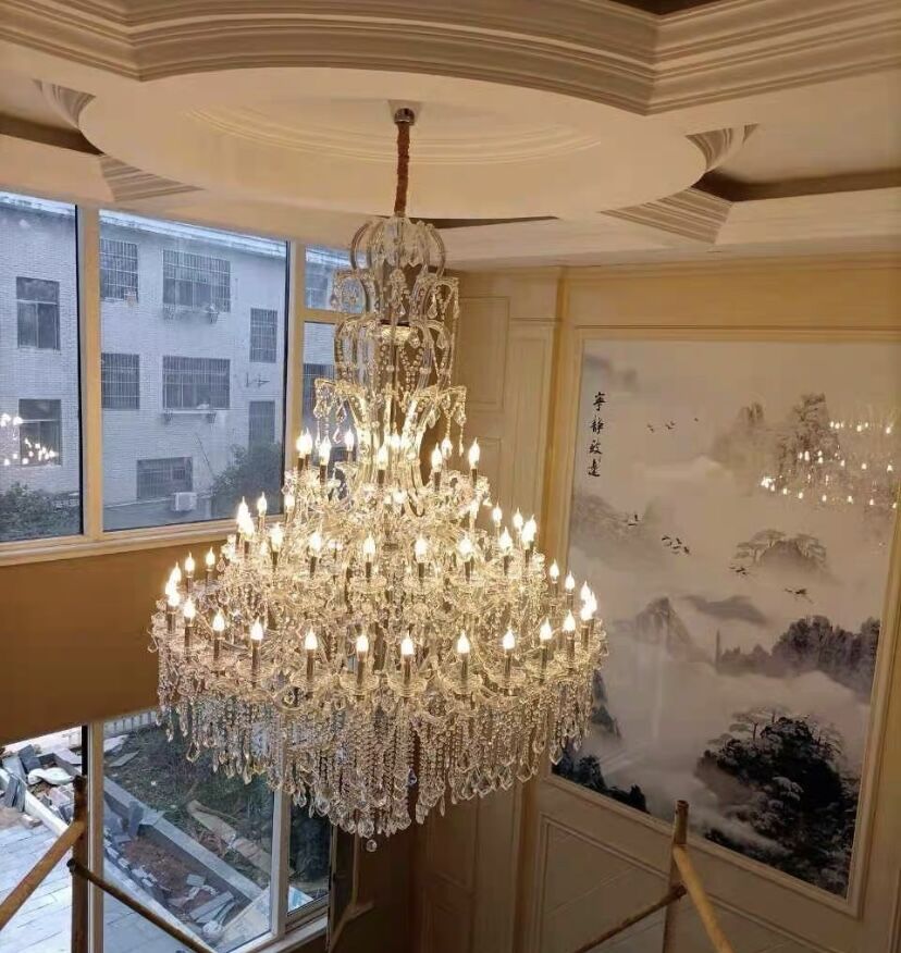 Oversized Luxury Traditional Gold/Chrome Candle Branch Crystal Chandelier for 2 - story/Duplex Buildings - D59.1"*H92.3"GoldWarm LightManorlights