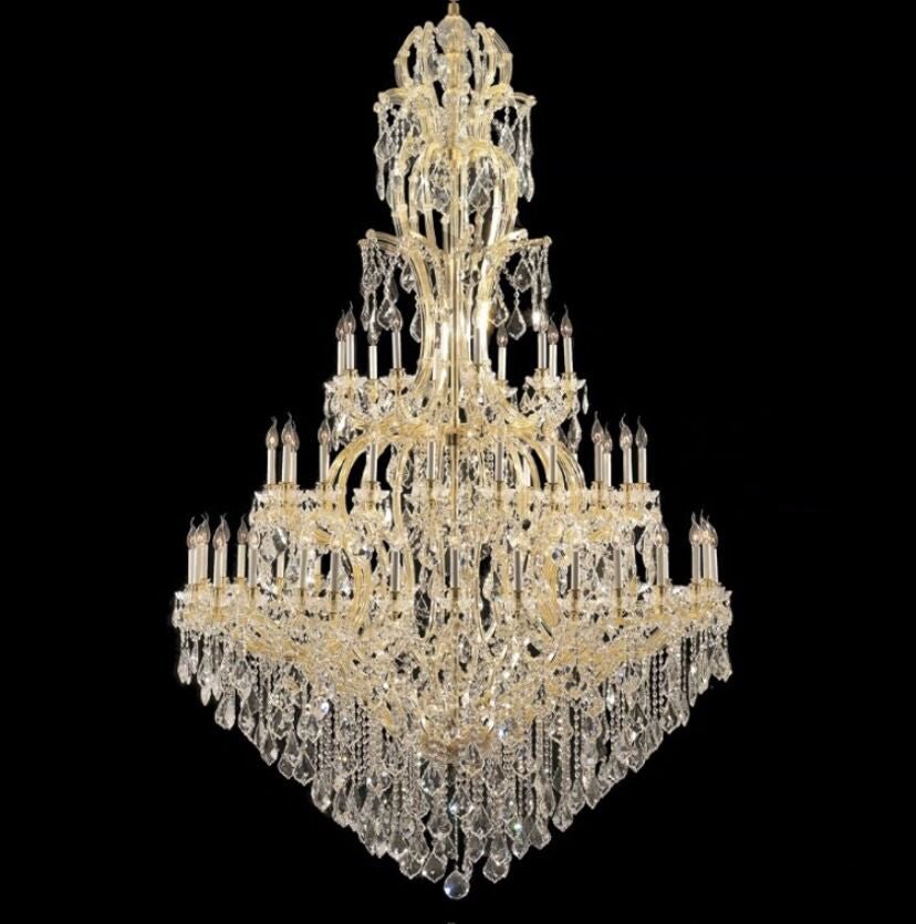 Oversized Luxury Traditional Gold/Chrome Candle Branch Crystal Chandelier for 2 - story/Duplex Buildings - D59.1"*H92.3"GoldWarm LightManorlights