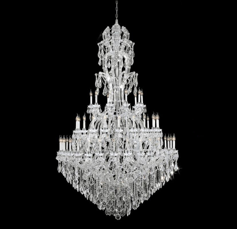 Oversized Luxury Traditional Gold/Chrome Candle Branch Crystal Chandelier for 2 - story/Duplex Buildings - D59.1"*H92.3"ChromeWarm LightManorlights