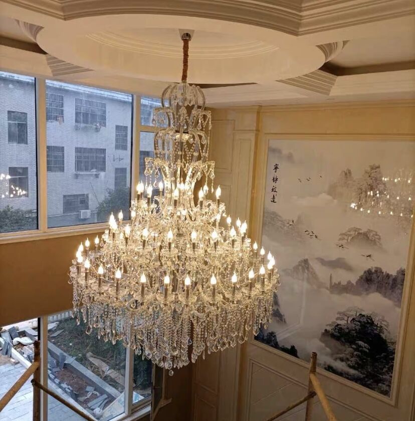 Oversized Luxury Traditional Gold/Chrome Candle Branch Crystal Chandelier for 2 - story/Duplex Buildings - D59.1"*H92.3"ChromeWarm LightManorlights