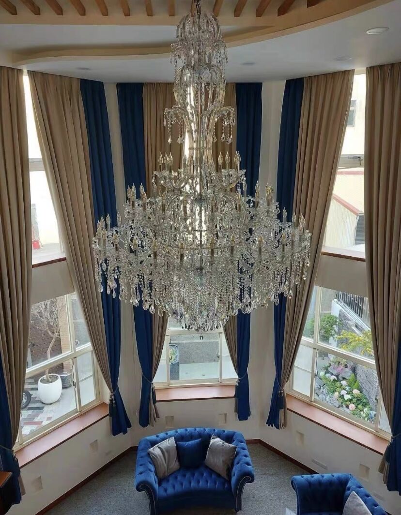 Oversized Luxury Traditional Gold/Chrome Candle Branch Crystal Chandelier for 2 - story/Duplex Buildings - D59.1"*H92.3"ChromeWarm LightManorlights