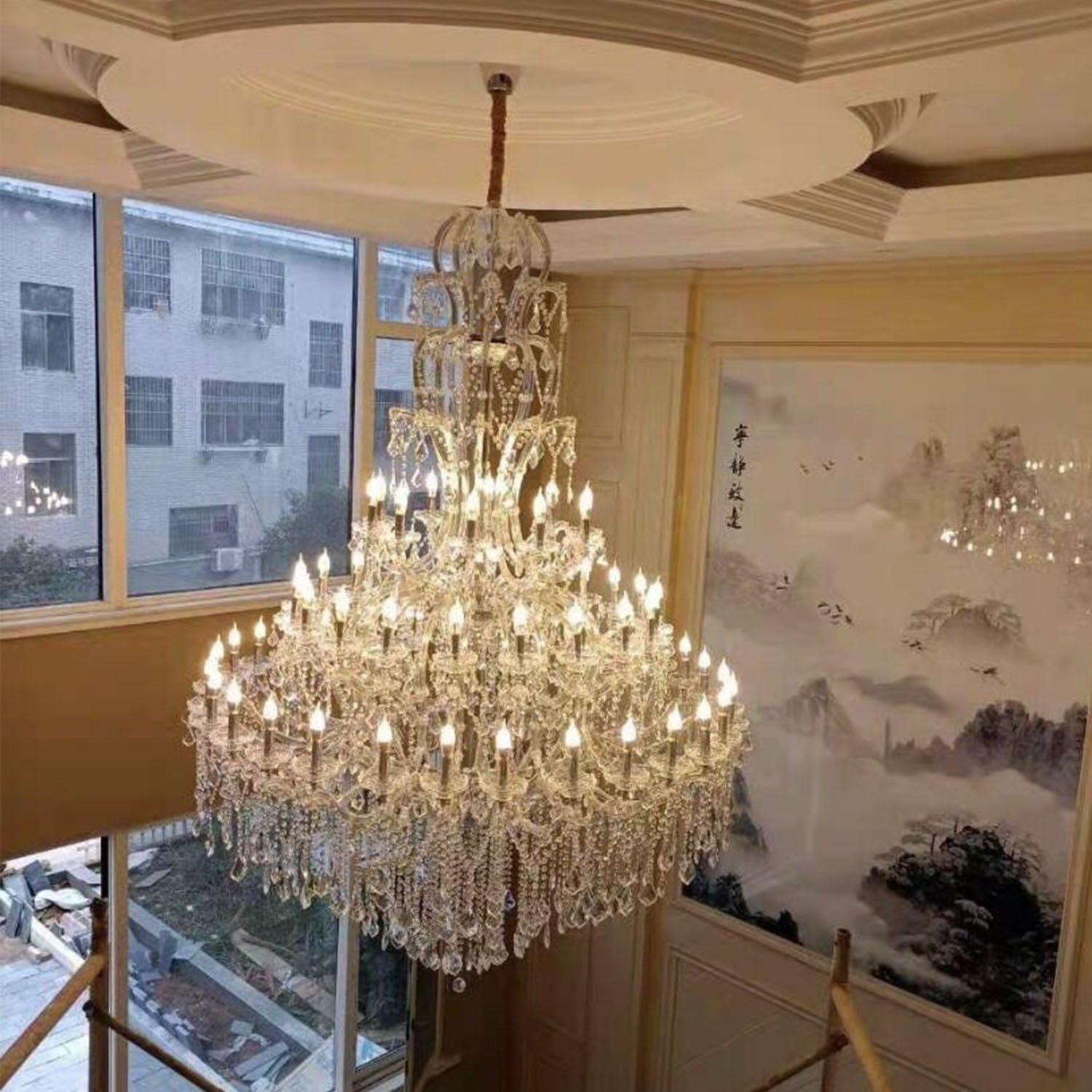 Oversized Luxury Traditional Gold/Chrome Candle Branch Crystal Chandelier for 2 - story/Duplex Buildings - D59.1"*H92.3"GoldWarm LightManorlights