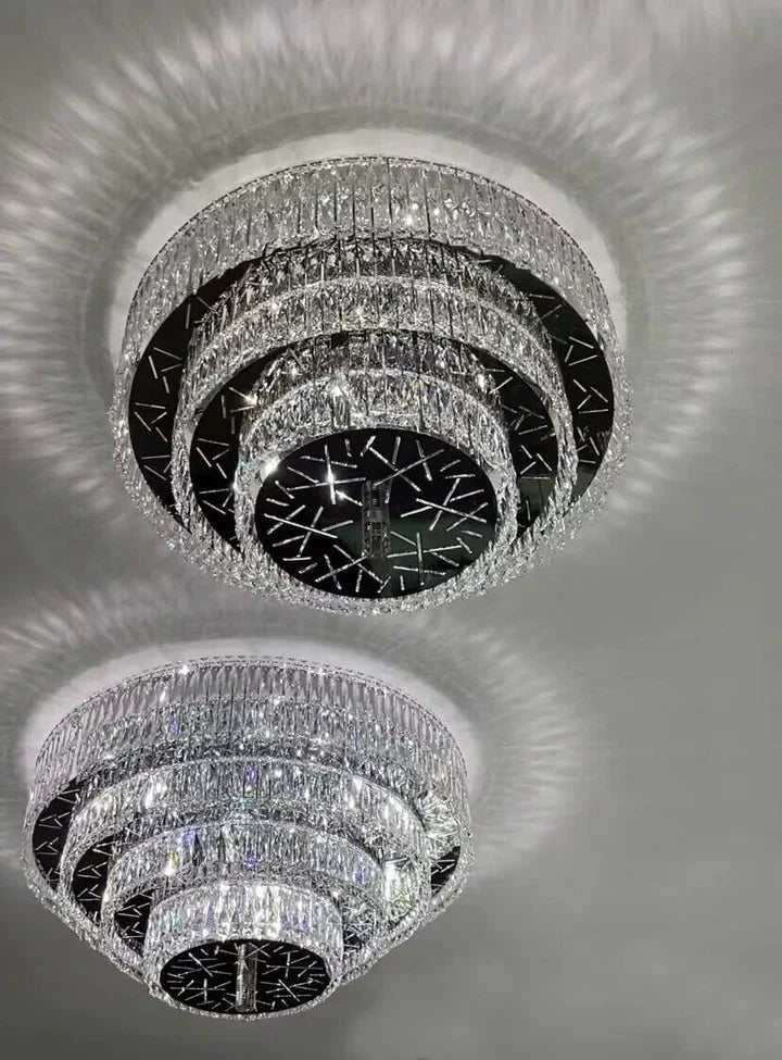 Oversized Modern Creative Flush Mount Round Multi-layers Crystal Pendant Chandelier for Living/Dining Room/Hallway-Manorlights