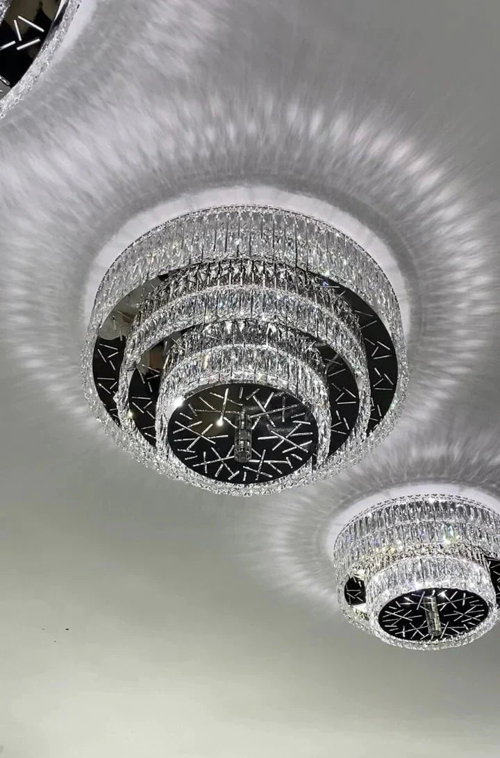 Oversized Modern Creative Flush Mount Round Multi-layers Crystal Pendant Chandelier for Living/Dining Room/Hallway-Manorlights