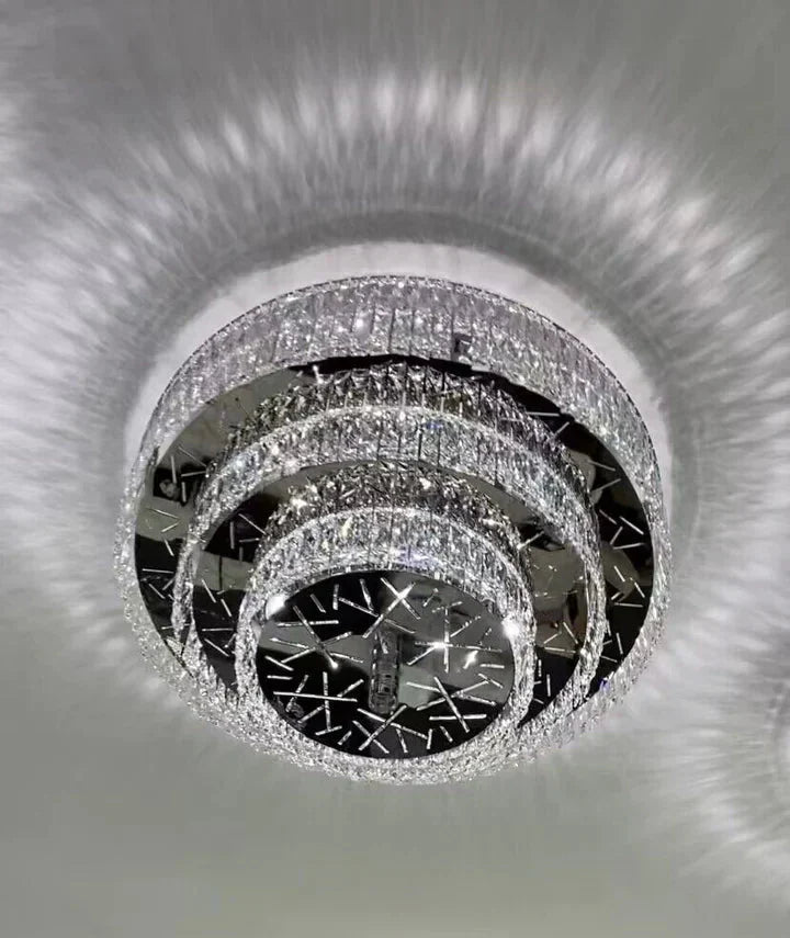 Oversized Modern Creative Flush Mount Round Multi-layers Crystal Pendant Chandelier for Living/Dining Room/Hallway-Manorlights