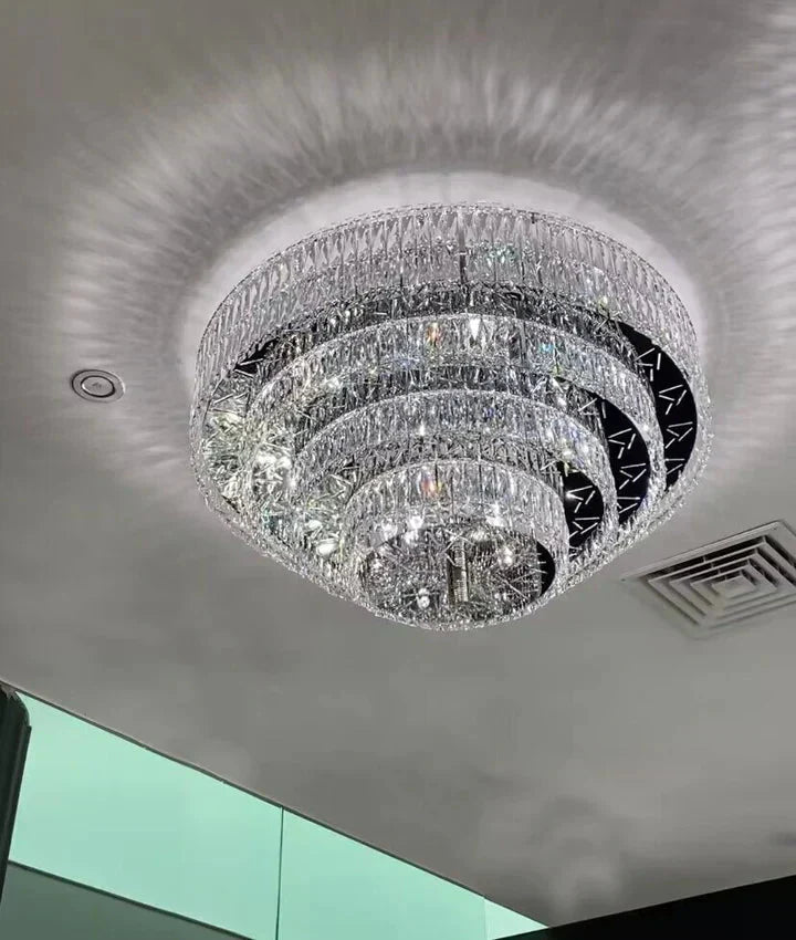 Oversized Modern Creative Flush Mount Round Multi-layers Crystal Pendant Chandelier for Living/Dining Room/Hallway-Manorlights