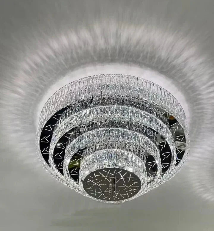 Oversized Modern Creative Flush Mount Round Multi-layers Crystal Pendant Chandelier for Living/Dining Room/Hallway-Manorlights