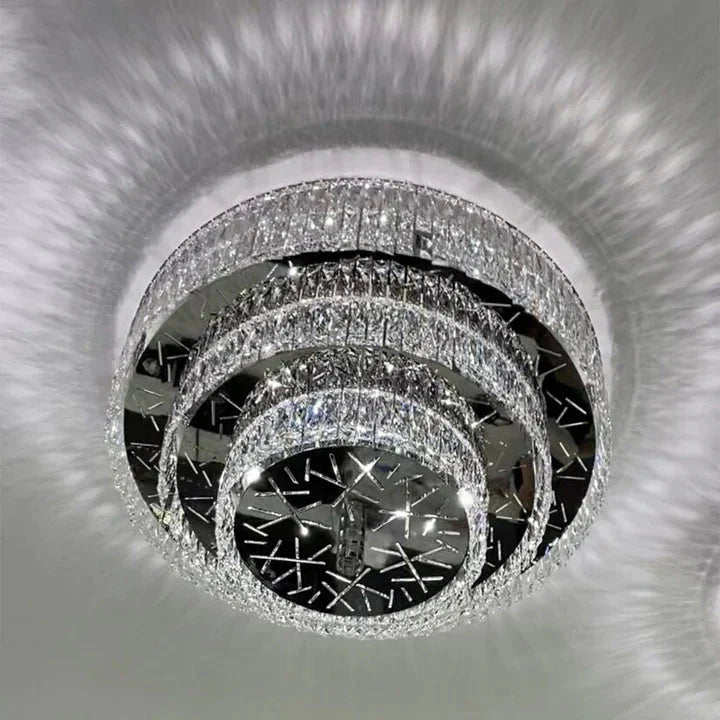 Oversized Modern Creative Flush Mount Round Multi-layers Crystal Pendant Chandelier for Living/Dining Room/Hallway-Manorlights