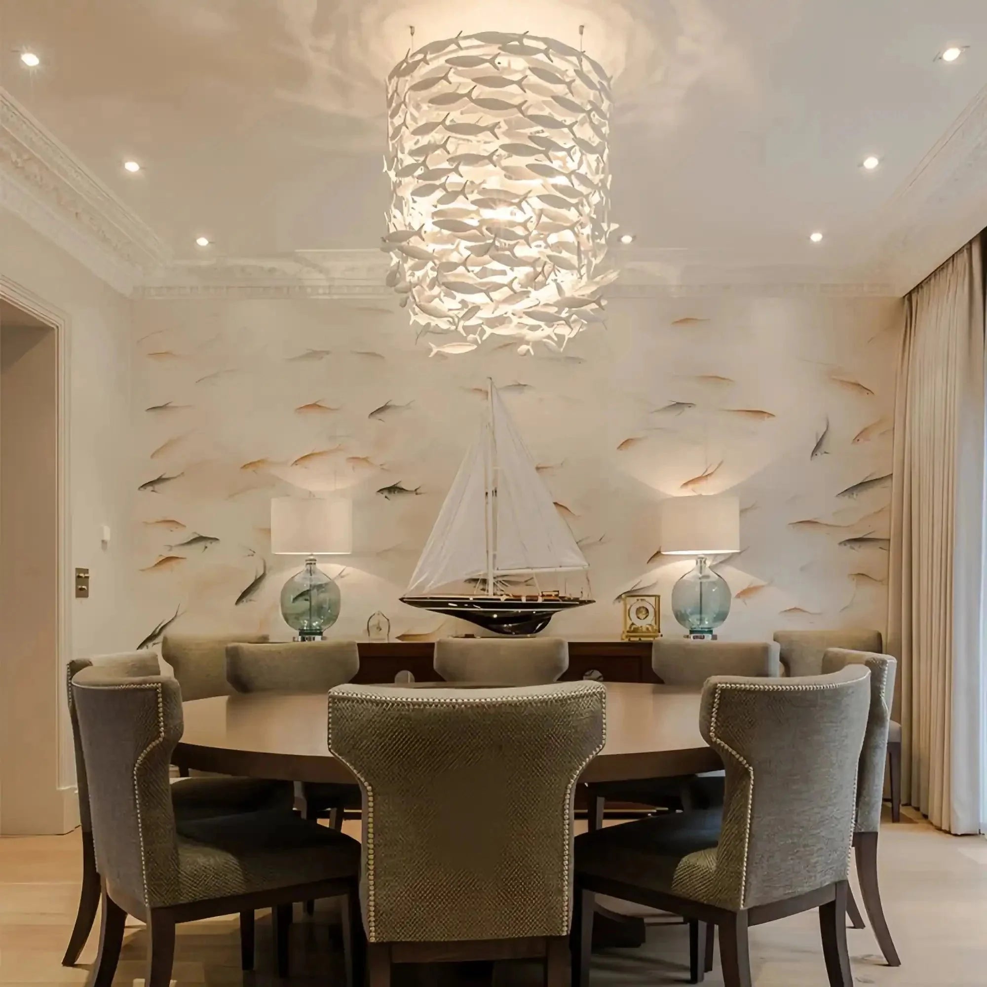 Porcelain Fish Shaped Dining Table Chandelier-Manorlights