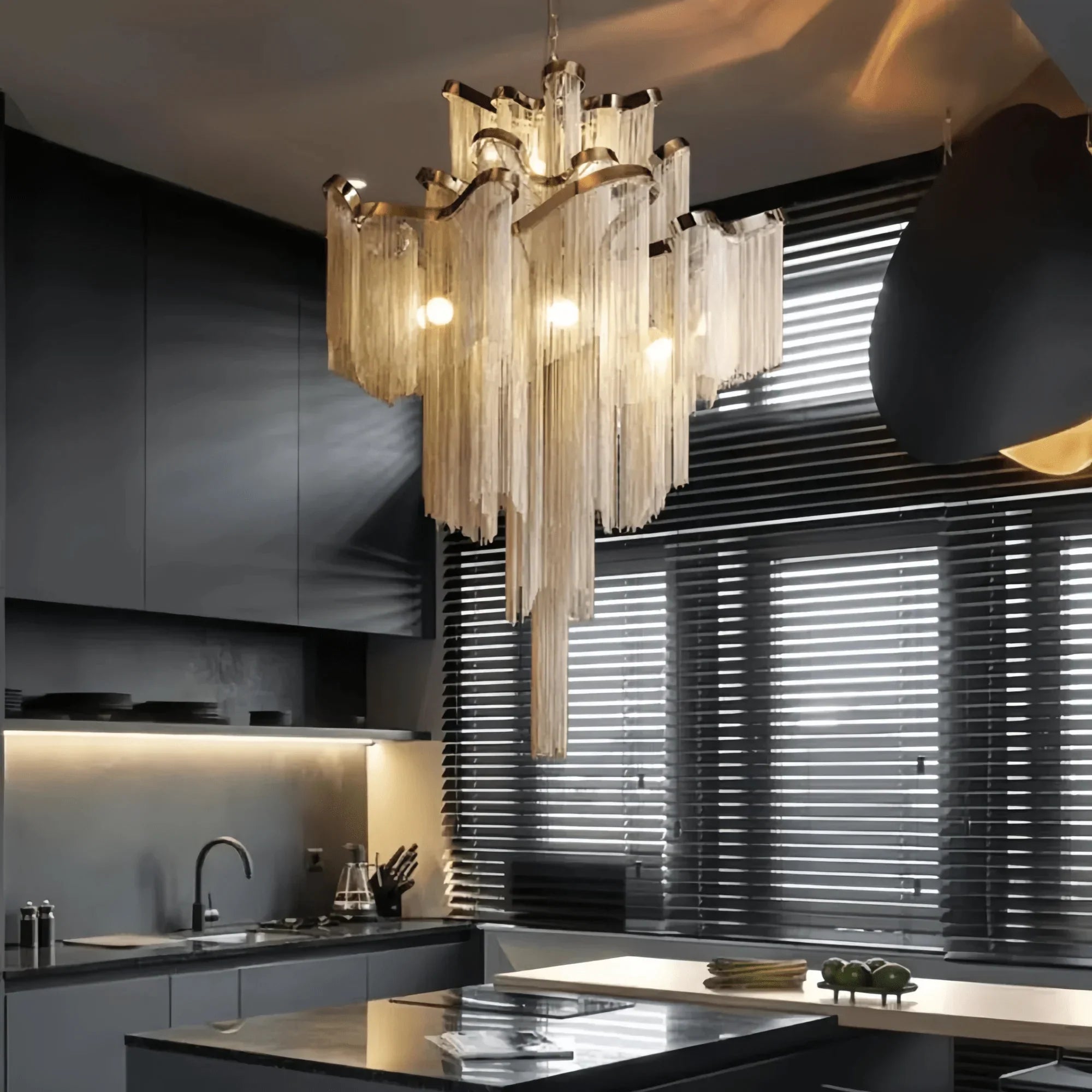 Post-Modern Extra Large Stainless Steel Long Tassel Chandelier-Manorlights