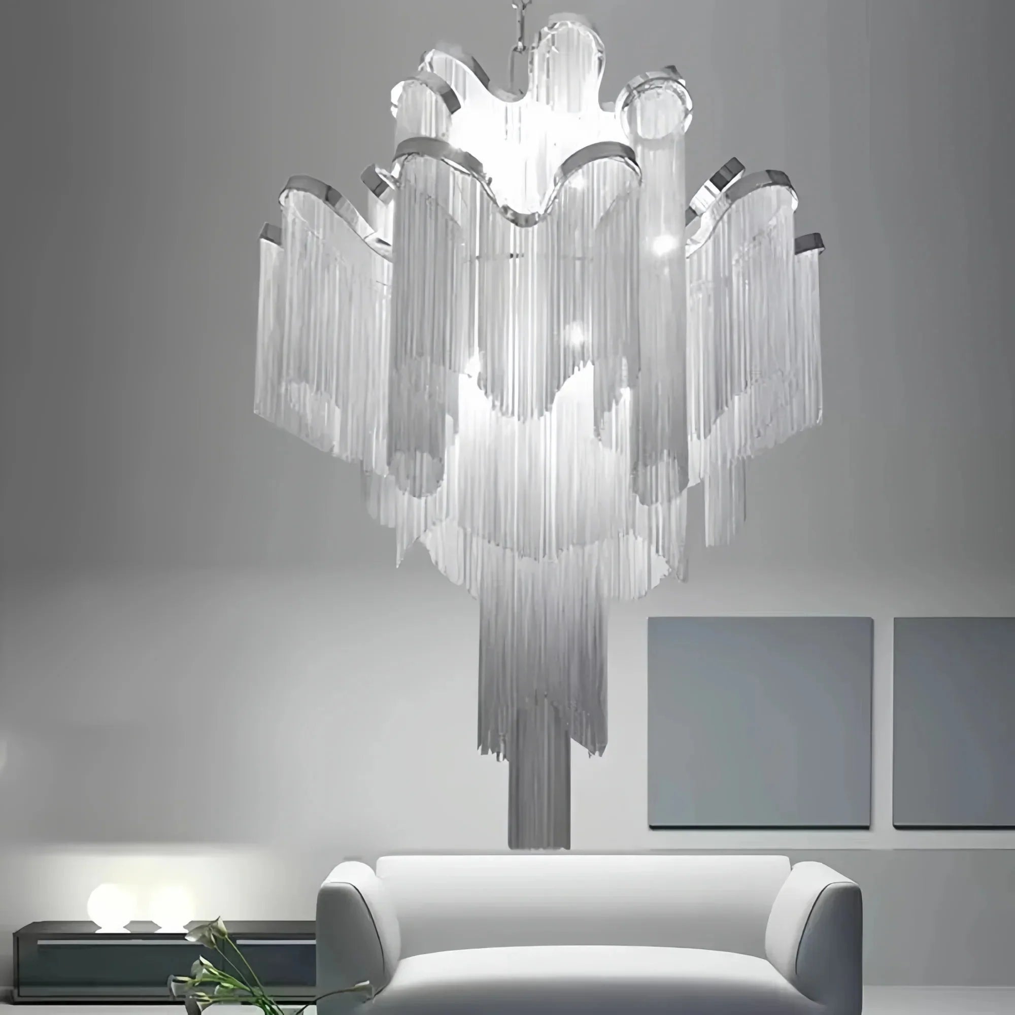 Post-Modern Extra Large Stainless Steel Long Tassel Chandelier-Manorlights