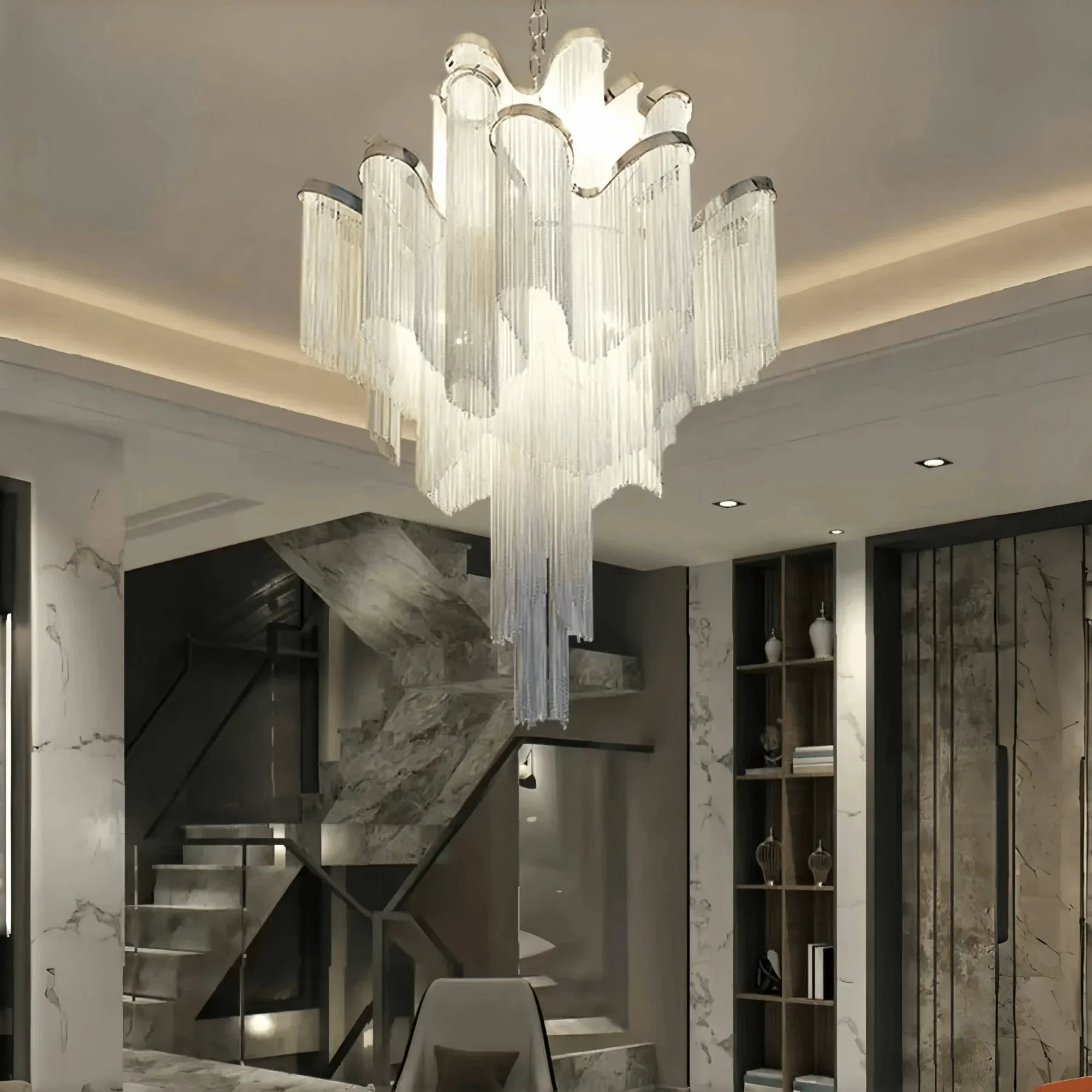 Post-Modern Extra Large Stainless Steel Long Tassel Chandelier-Manorlights