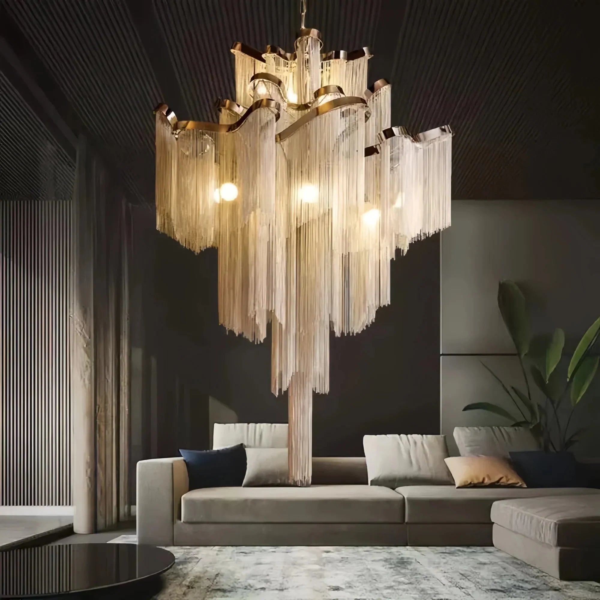 Post-Modern Extra Large Stainless Steel Long Tassel Chandelier-Manorlights