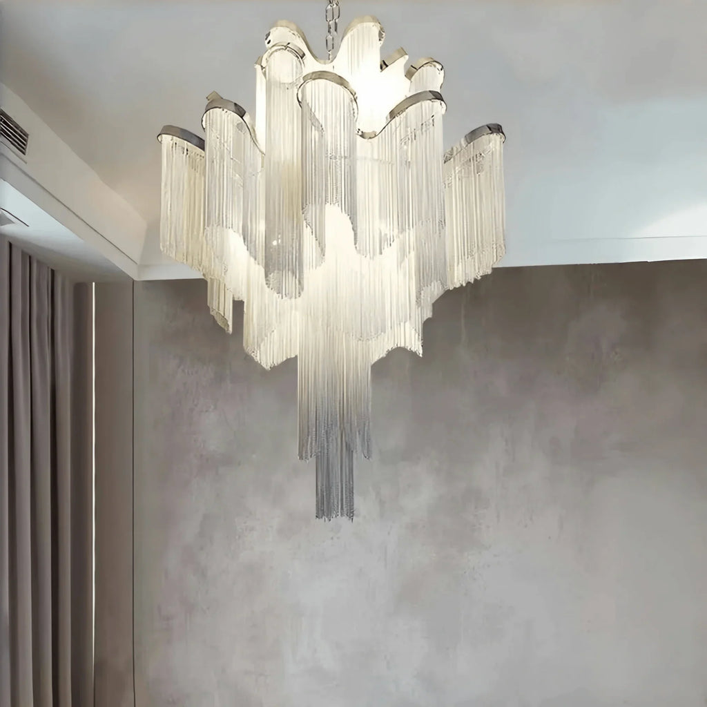 Post-Modern Extra Large Stainless Steel Long Tassel Chandelier-Manorlights