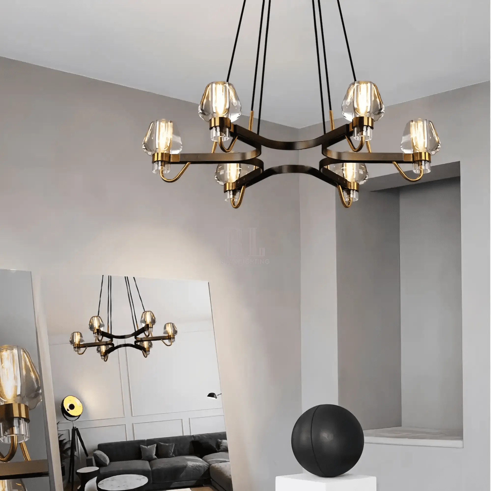 Post - modern Light Luxury Full Brass Chandelier for Living Room/Bedroom - 6 Lights: D35.8"*H8.7"/15kgSmoky GreyWarm Light-Manor Lights