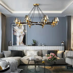 Post - modern Light Luxury Full Brass Chandelier for Living Room/Bedroom - 8 Lights: D39.4"*H8.7"ClearWarm Light-Manor Lights