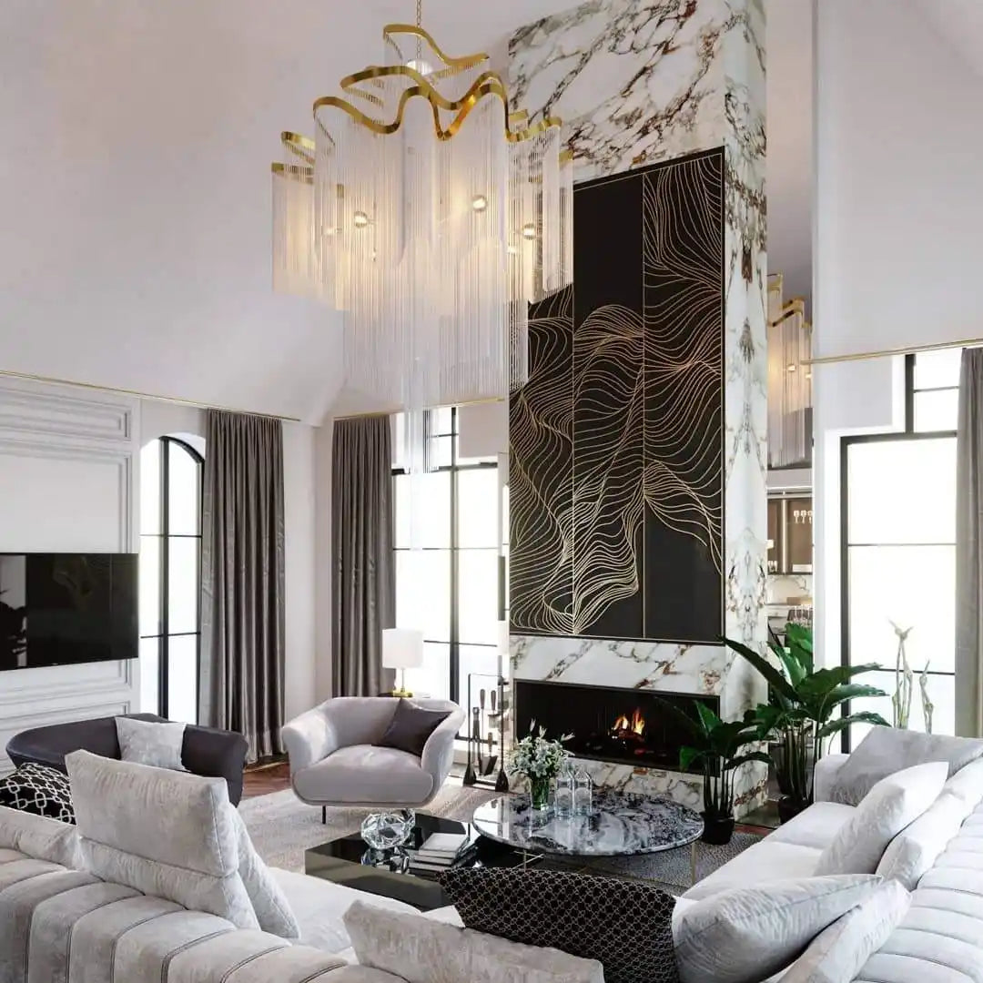 Post-Modern Extra Large Stainless Steel Long Tassel Chandelier-Manorlights