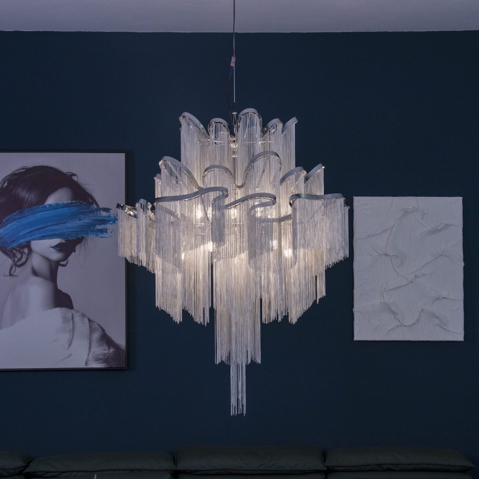 Post-Modern Extra Large Stainless Steel Long Tassel Chandelier-Manorlights