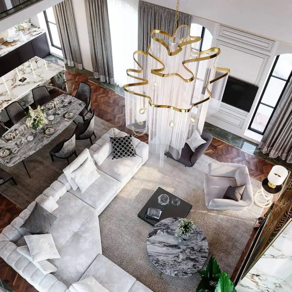 Post-Modern Extra Large Stainless Steel Long Tassel Chandelier-Manorlights