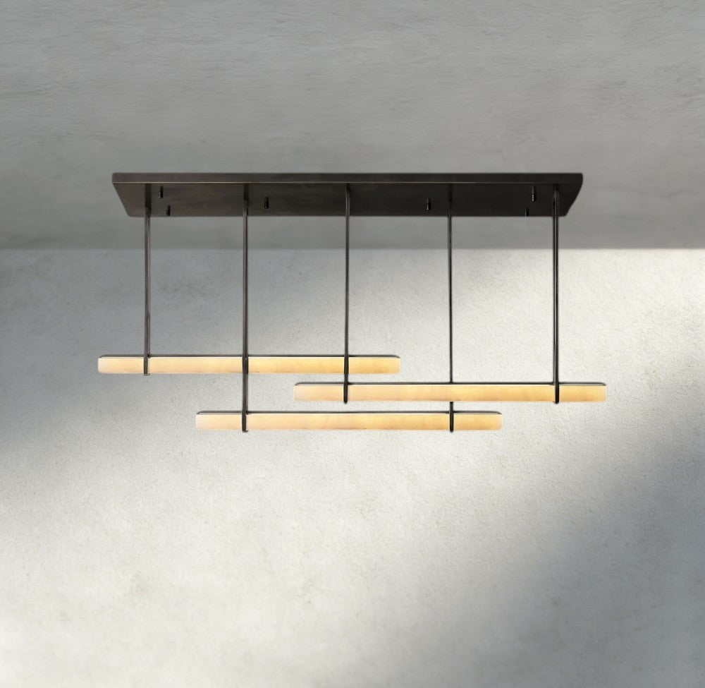 Audubon Alabaster Triple Bar Linear Chandelier-Manorlights